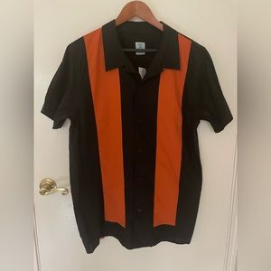 Reproduction 1950s or 1960s Inspired Black and Orange Bowling Shirt